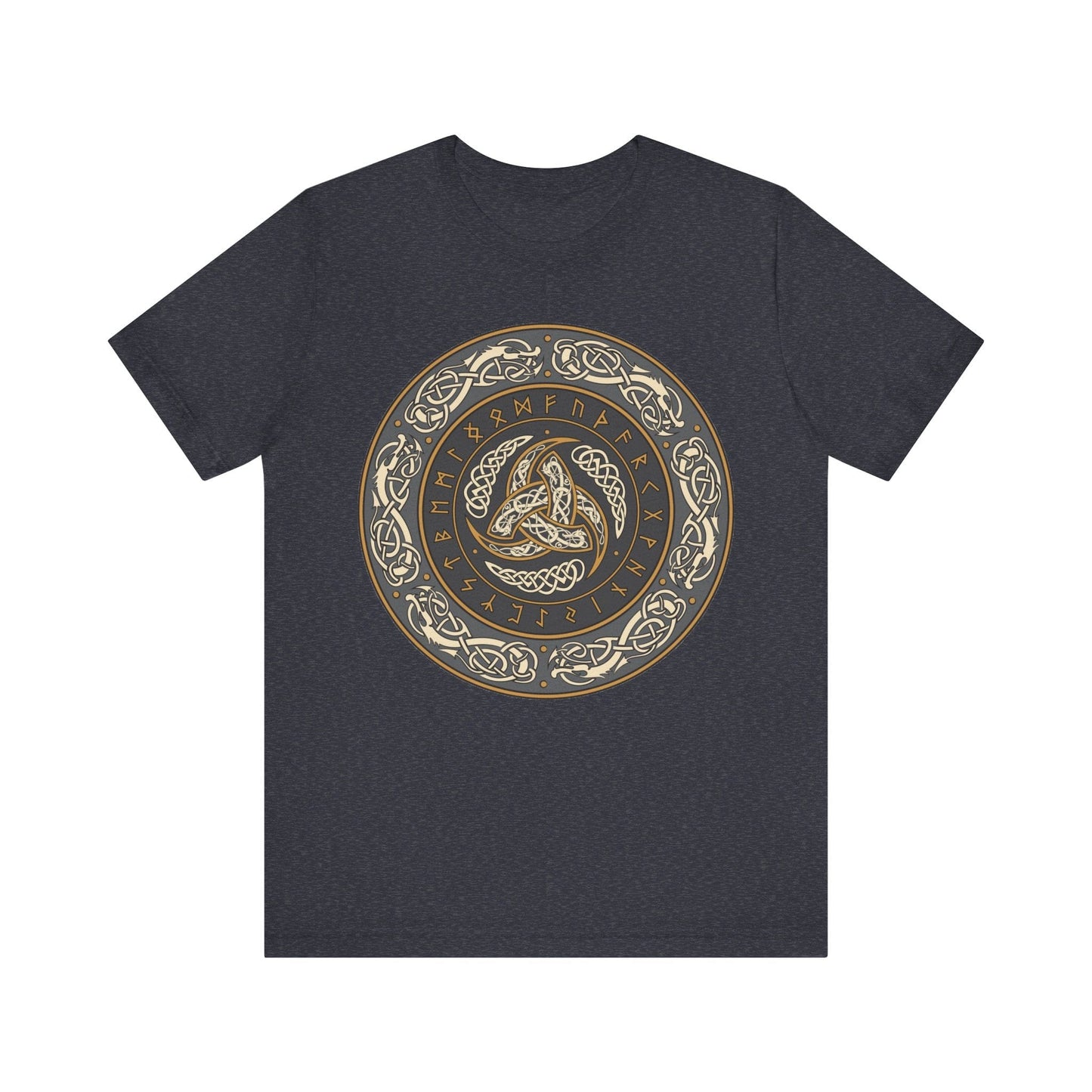 Heather Navy / S Horns of Odin Triskelion with Runes T-shirt