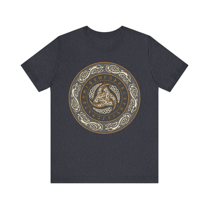 Heather Navy / S Horns of Odin Triskelion with Runes T-shirt