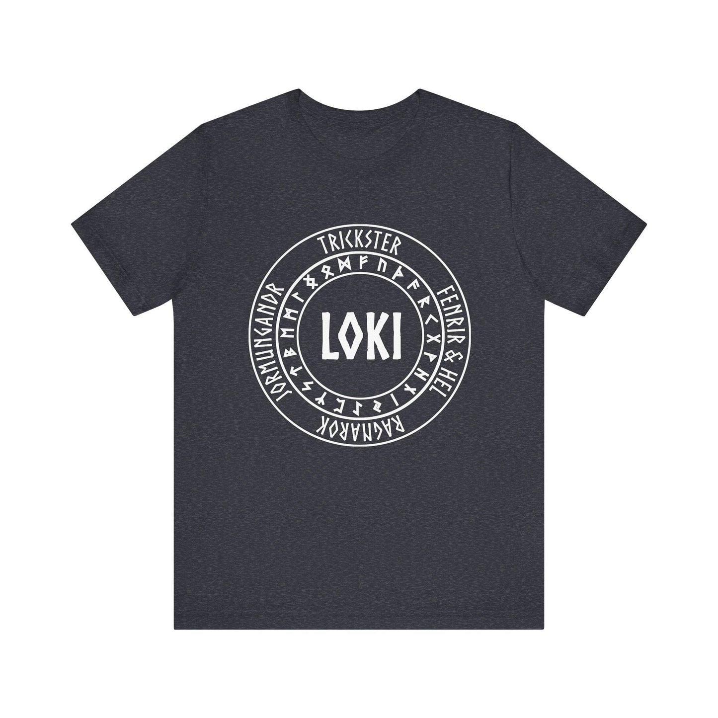 Heather Navy / S Loki Norse God with Futhark Runes T-shirt