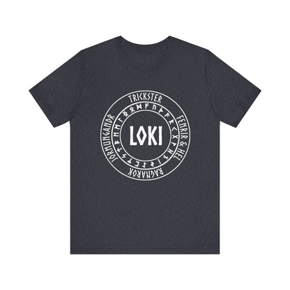 Heather Navy / S Loki Norse God with Futhark Runes T-shirt