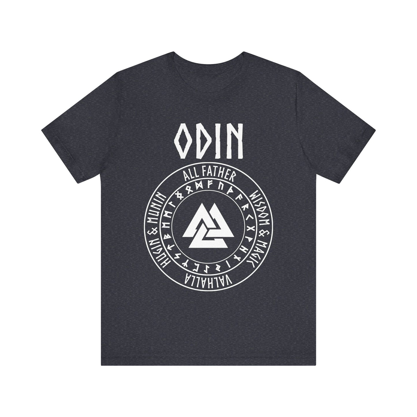 Heather Navy / S Odin Norse God with Futhark Runes T-shirt