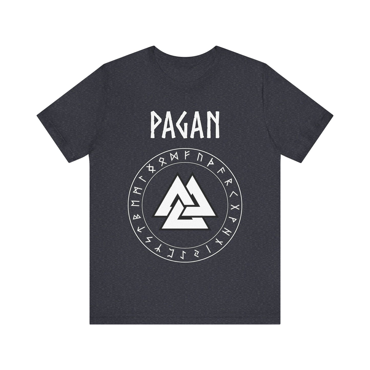 Heather Navy / S Pagan Norse Paganism Valknut with Runes T-Shirt