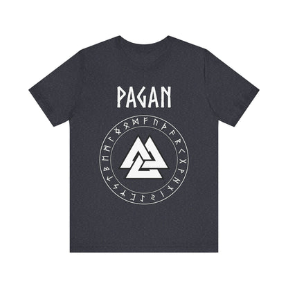 Heather Navy / S Pagan Norse Paganism Valknut with Runes T-Shirt