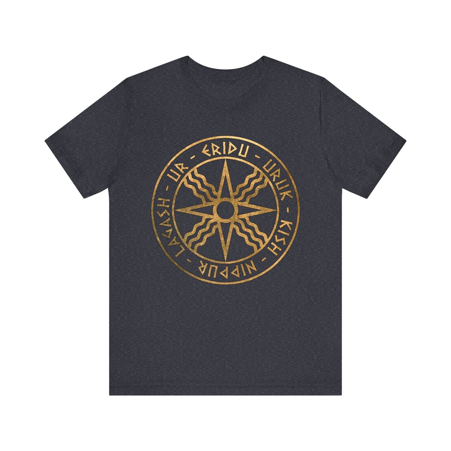 Heather Navy / S Sumer Ancient Mesopotamian Cities God Utu Symbol T-Shirt