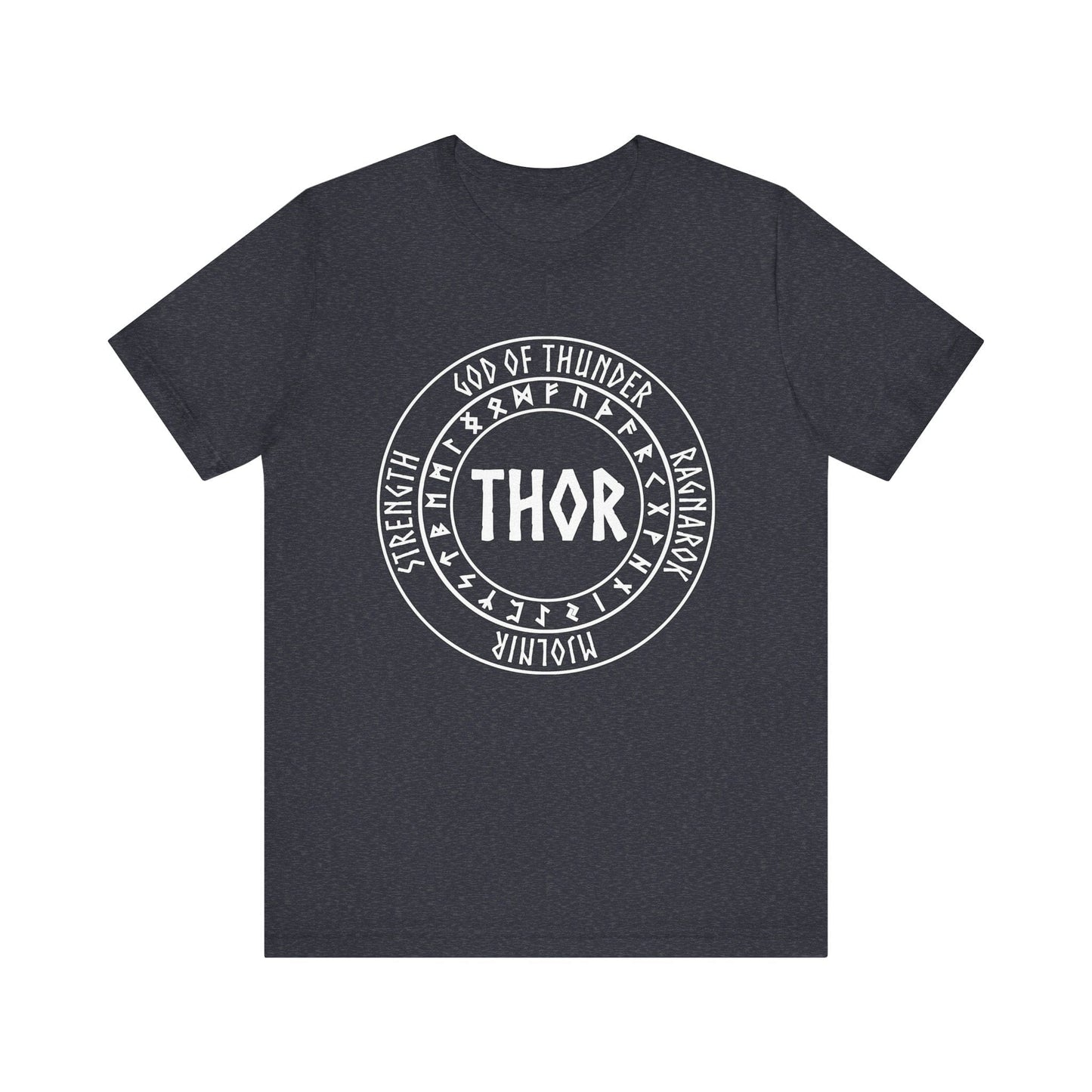 Heather Navy / S Thor Norse God with Futhark Runes T-shirt