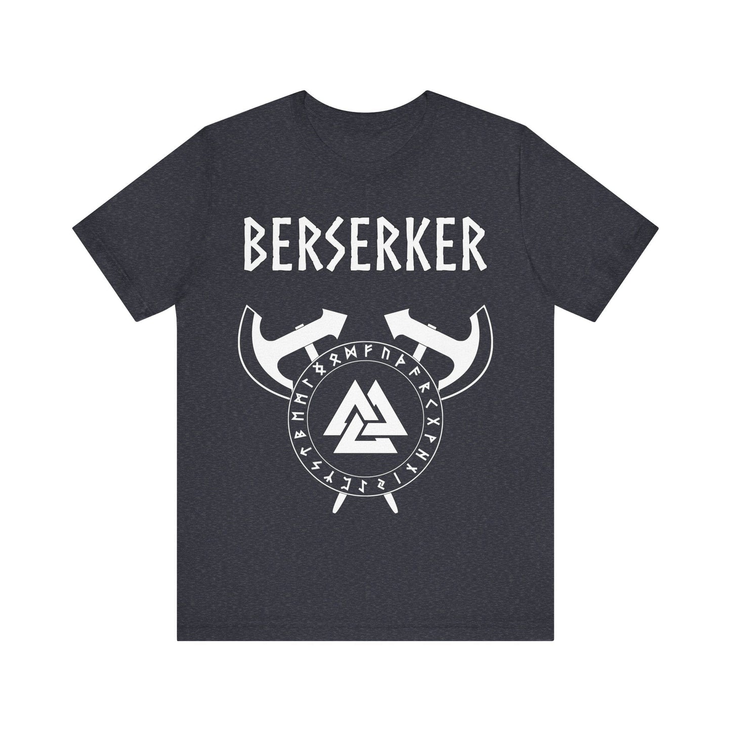Heather Navy / S Viking Berserker - Axes with Norse Runes - Viking Valknut T-shirt