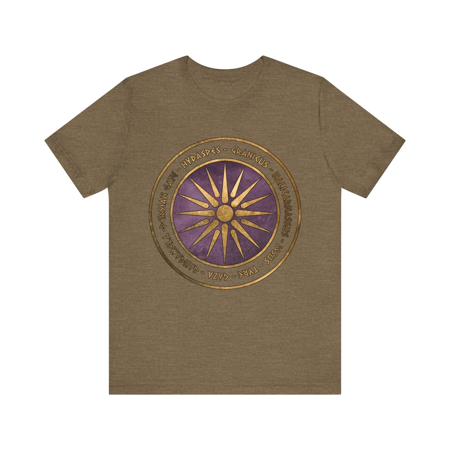Heather Olive / S Alexander the Great Battles Macedonian Shield T-shirt