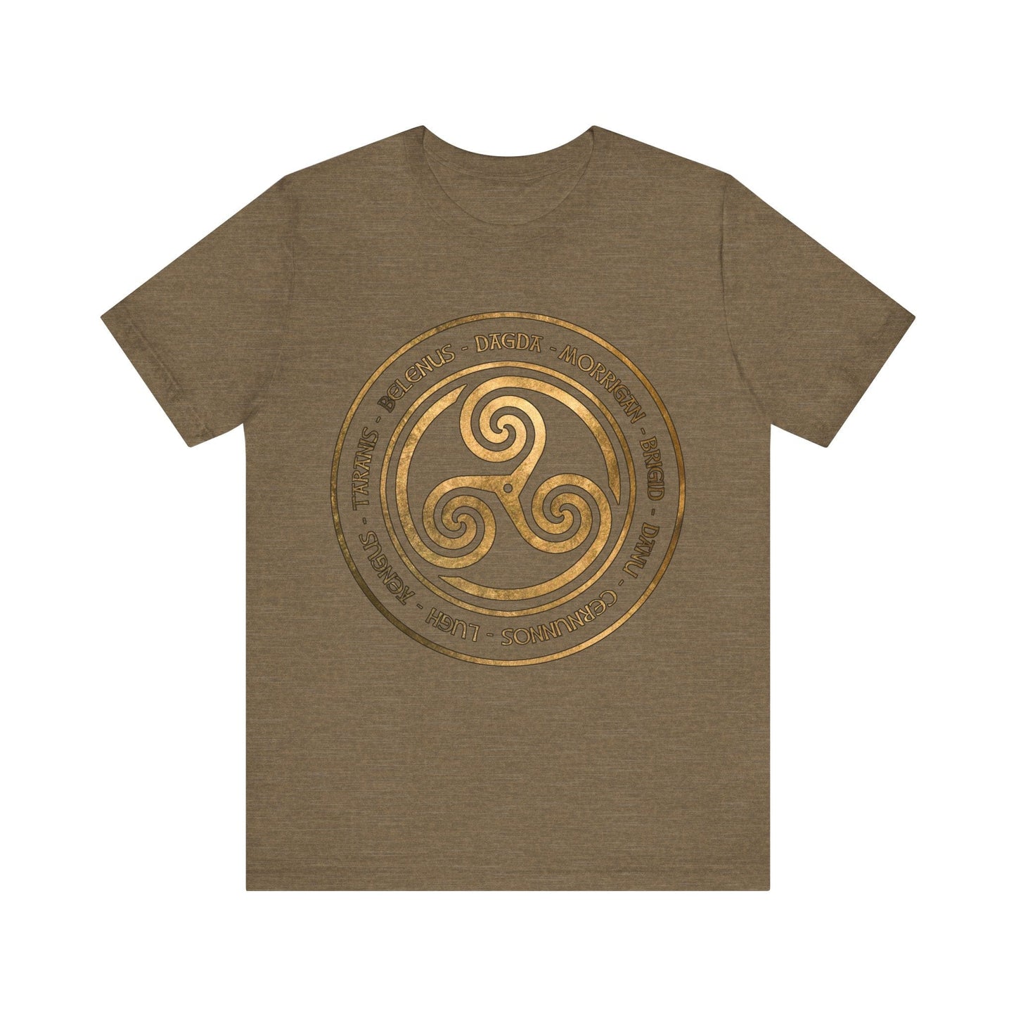 Heather Olive / S Celtic Gods and Goddesses Triskelion Symbol T-Shirt