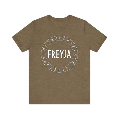 Heather Olive / S Freyja Norse Goddess with Futhark Runes T-shirt