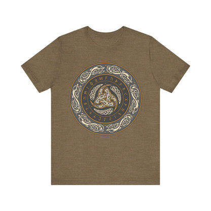 Heather Olive / S Horns of Odin Triskelion with Runes T-shirt