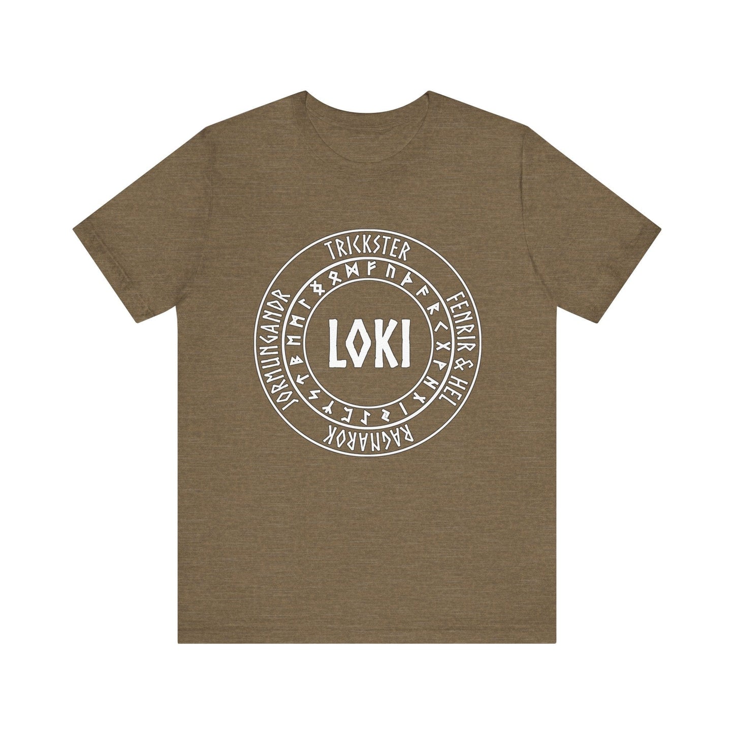 Heather Olive / S Loki Norse God with Futhark Runes T-shirt