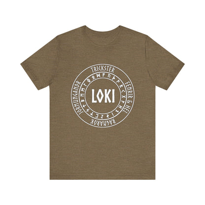 Heather Olive / S Loki Norse God with Futhark Runes T-shirt