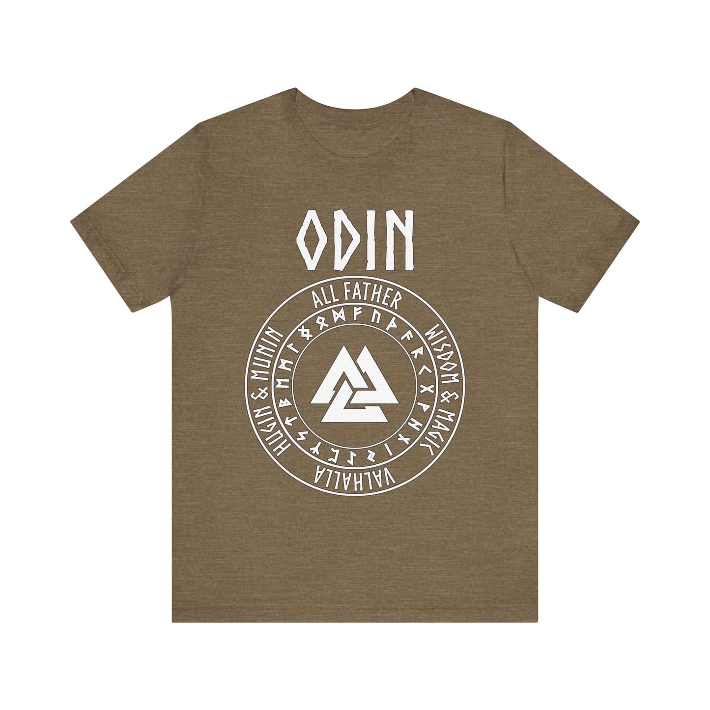 Heather Olive / S Odin Norse God with Futhark Runes T-shirt