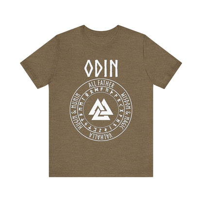 Heather Olive / S Odin Norse God with Futhark Runes T-shirt