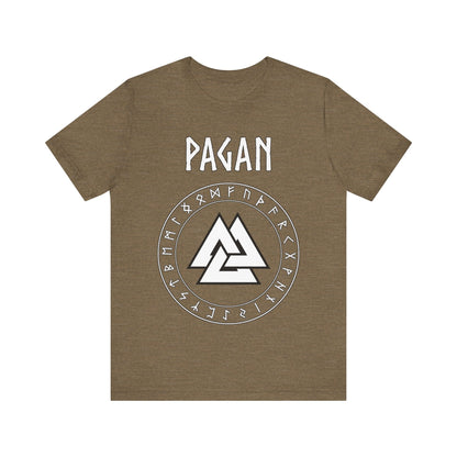 Heather Olive / S Pagan Norse Paganism Valknut with Runes T-Shirt