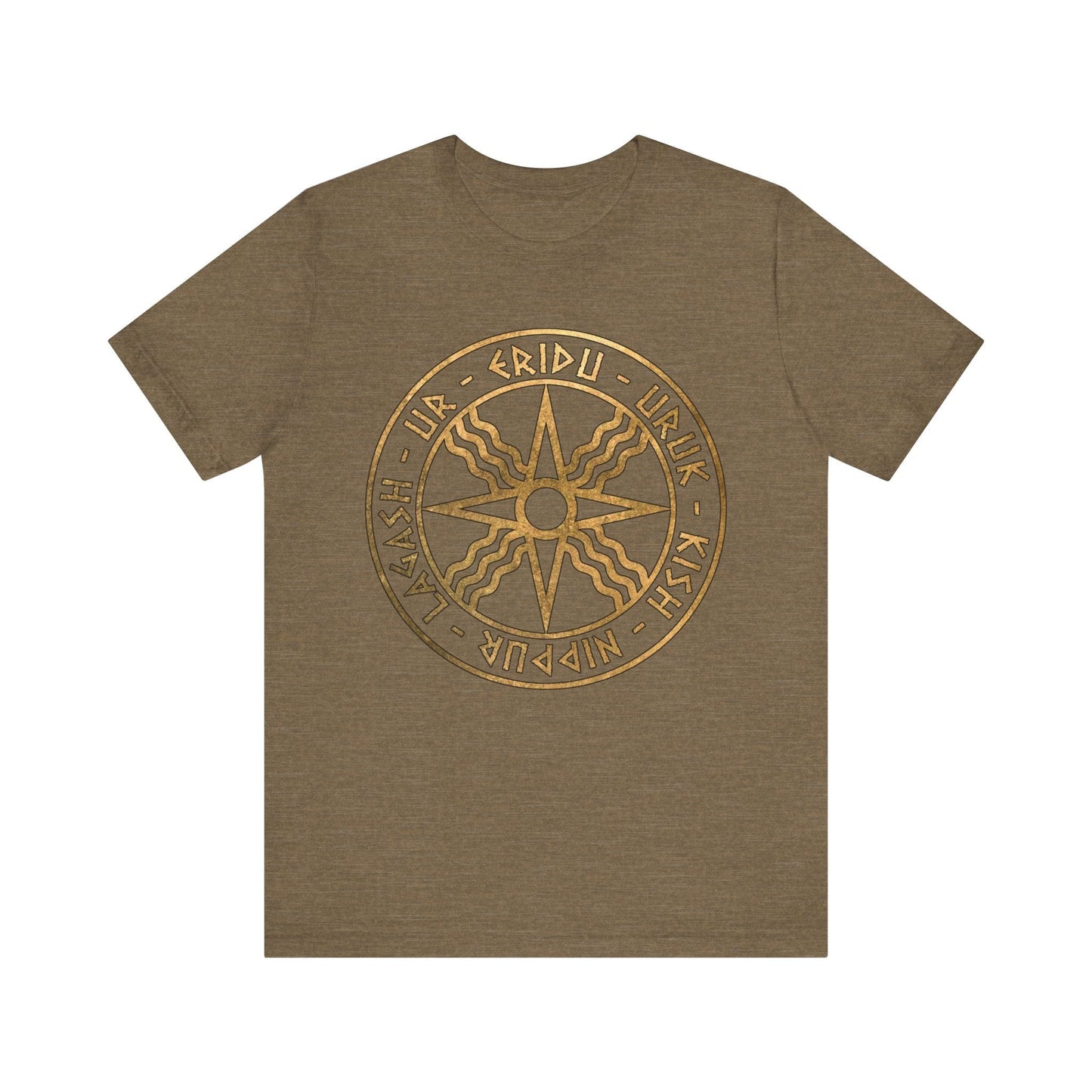 Heather Olive / S Sumer Ancient Mesopotamian Cities God Utu Symbol T-Shirt