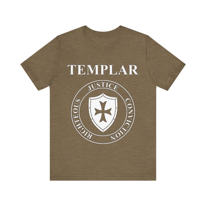 Heather Olive / S Templar Virtues of the Knights Templar Shield T-shirt