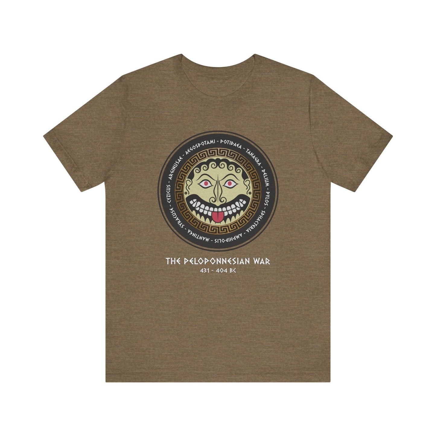 Heather Olive / S The Peloponnesian War Battles - Greek Gorgon Hoplite Shield T-Shirt