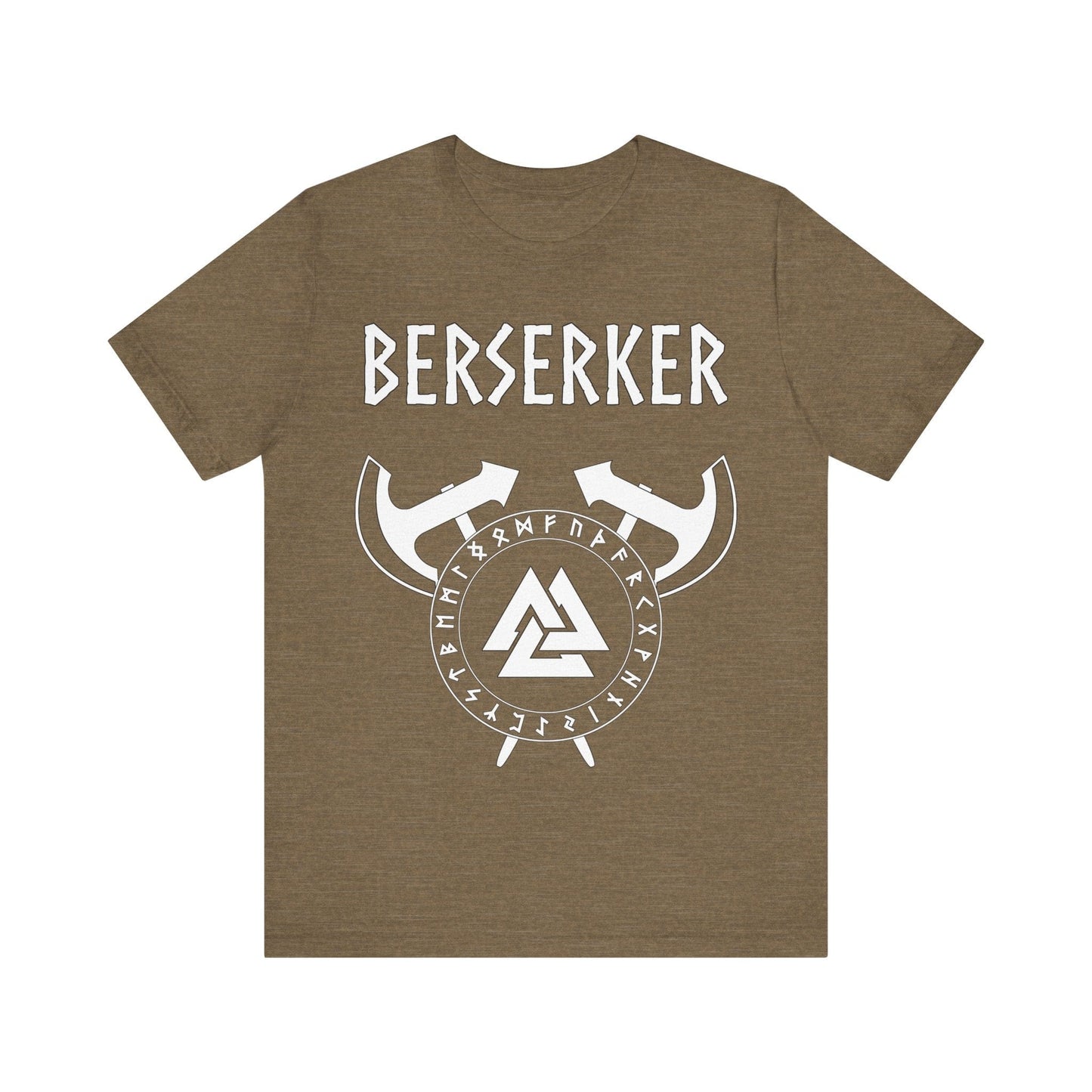 Heather Olive / S Viking Berserker - Axes with Norse Runes - Viking Valknut T-shirt