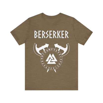 Heather Olive / S Viking Berserker - Axes with Norse Runes - Viking Valknut T-shirt