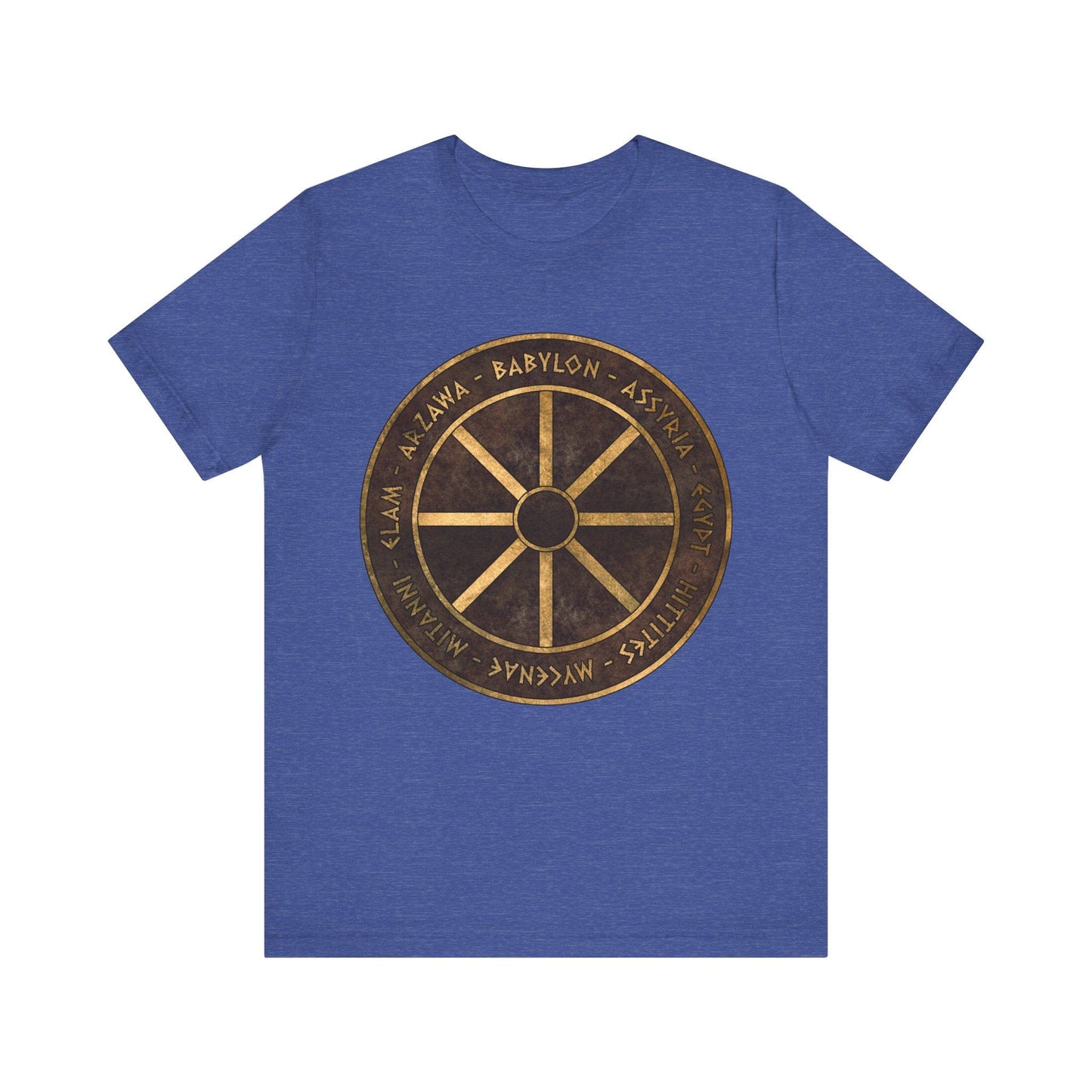 Heather True Royal / S Bronze Age Powers Ancient Civilizations Chariot Wheel Symbol T-Shirt