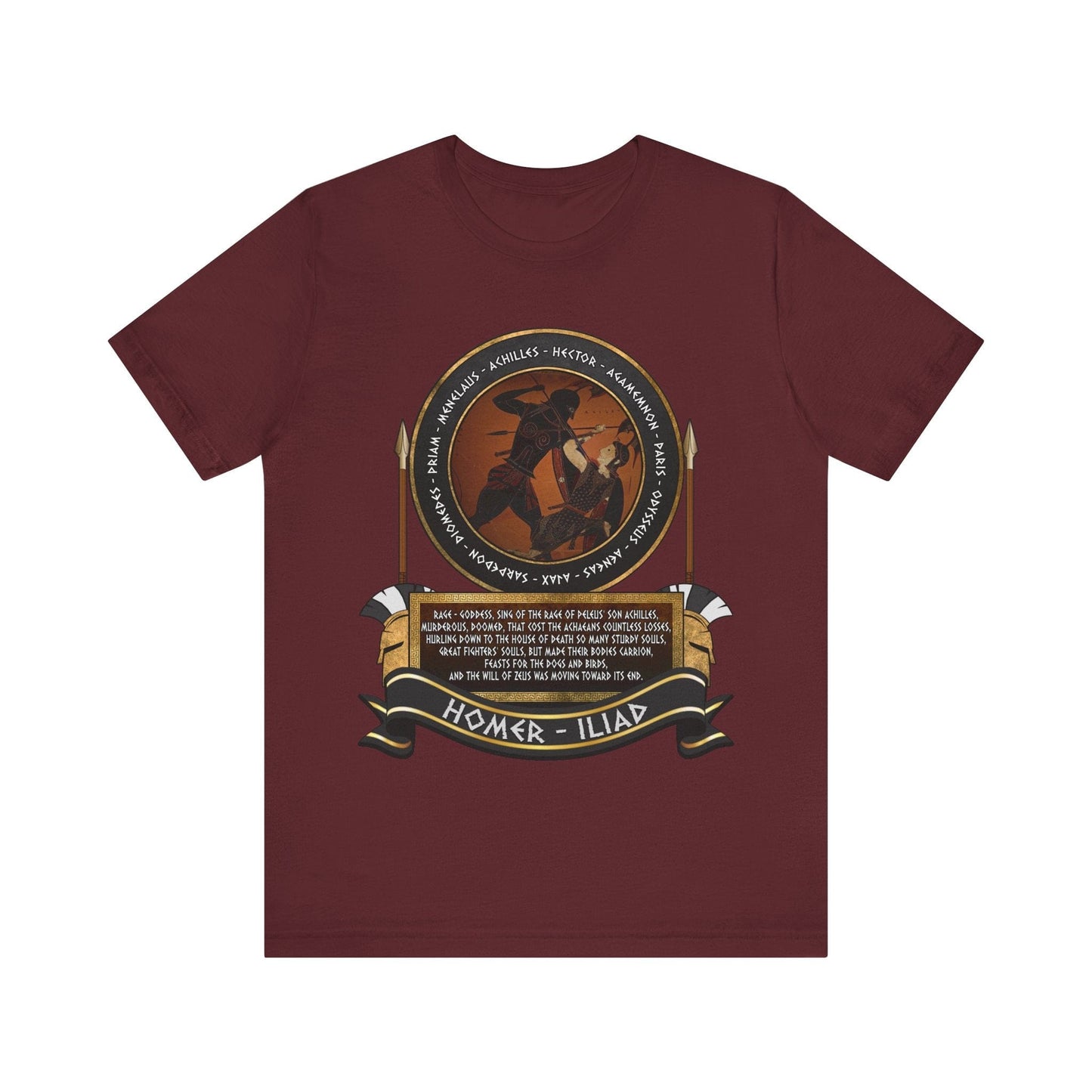 Maroon / S Achilles and the Heroes of the Trojan War - Homer's Iliad T-Shirt