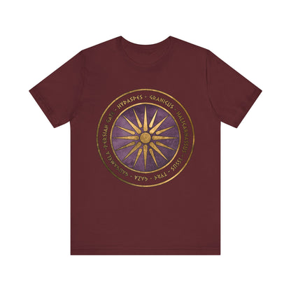 Maroon / S Alexander the Great Battles Macedonian Shield T-shirt