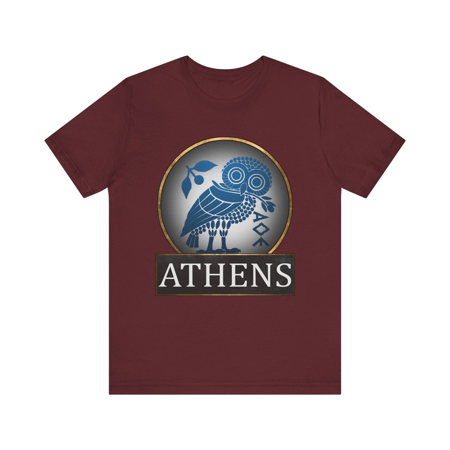 Maroon / S Ancient Athens - Athenian Owl Symbol of Greek Goddess Athena T-shirt