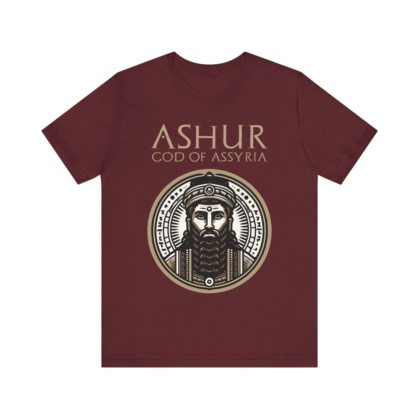 Maroon / S Ashur God of Assyria - Ancient Assyrian Mythology T-shirt