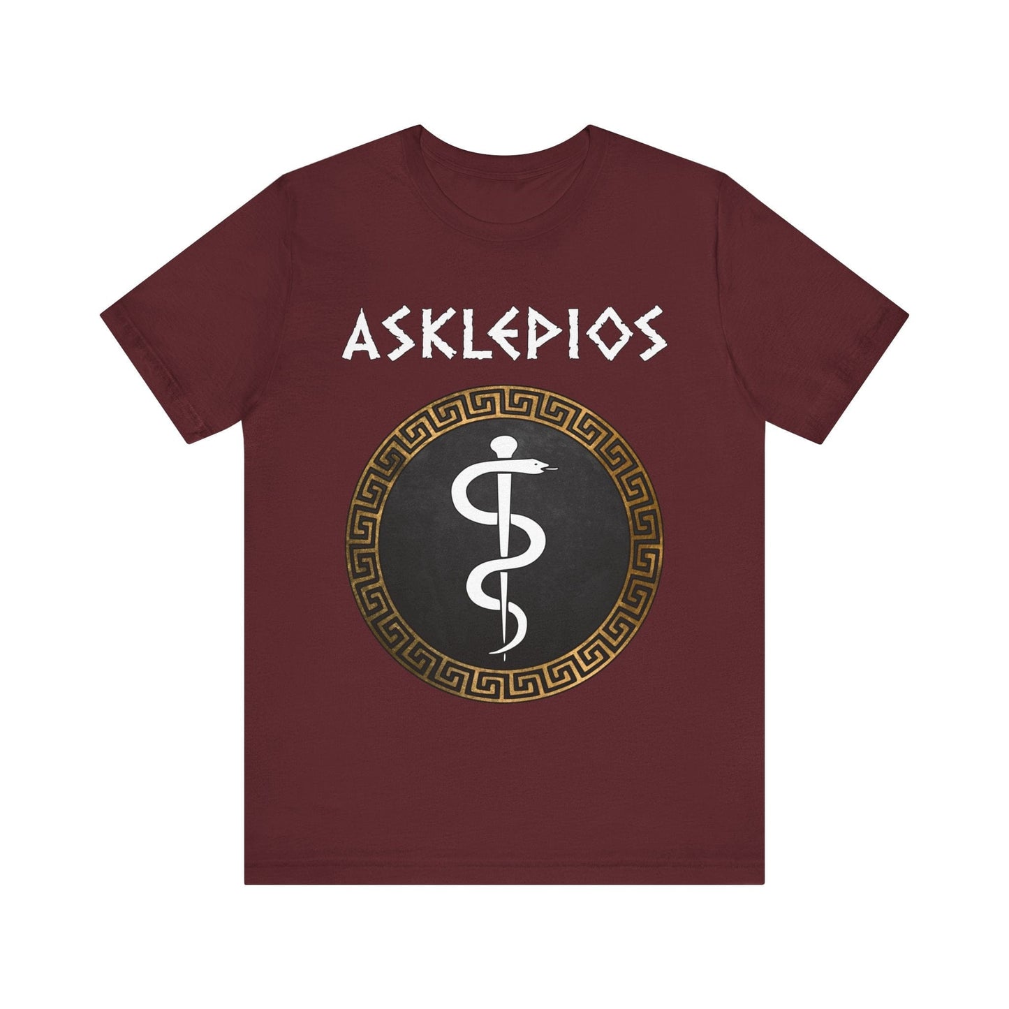 Maroon / S Asklepios Ancient Greek God of Health and Medicine T-shirt