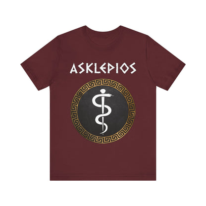 Maroon / S Asklepios Ancient Greek God of Health and Medicine T-shirt