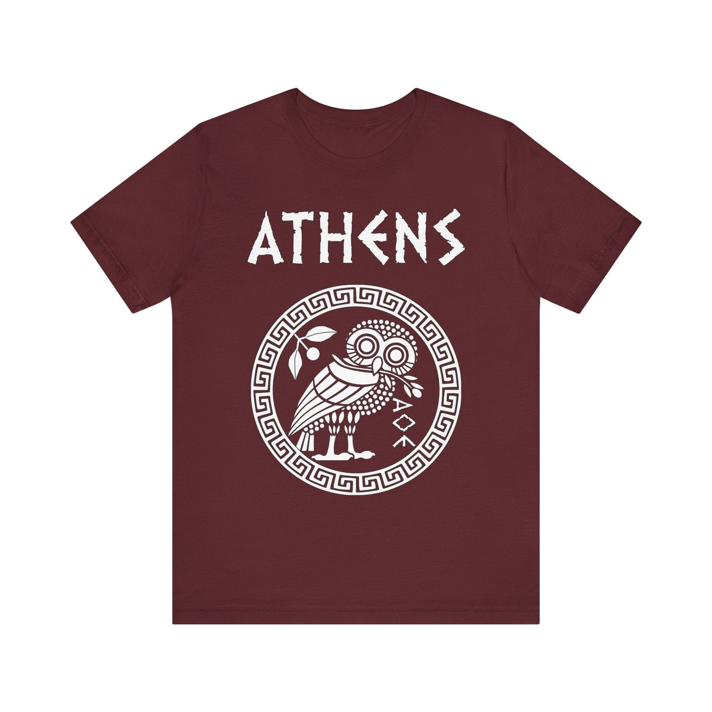 Maroon / S Athens Owl Symbol of Athena T-Shirt