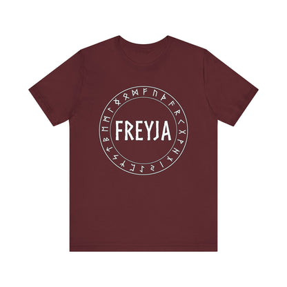 Maroon / S Freyja Norse Goddess with Futhark Runes T-shirt