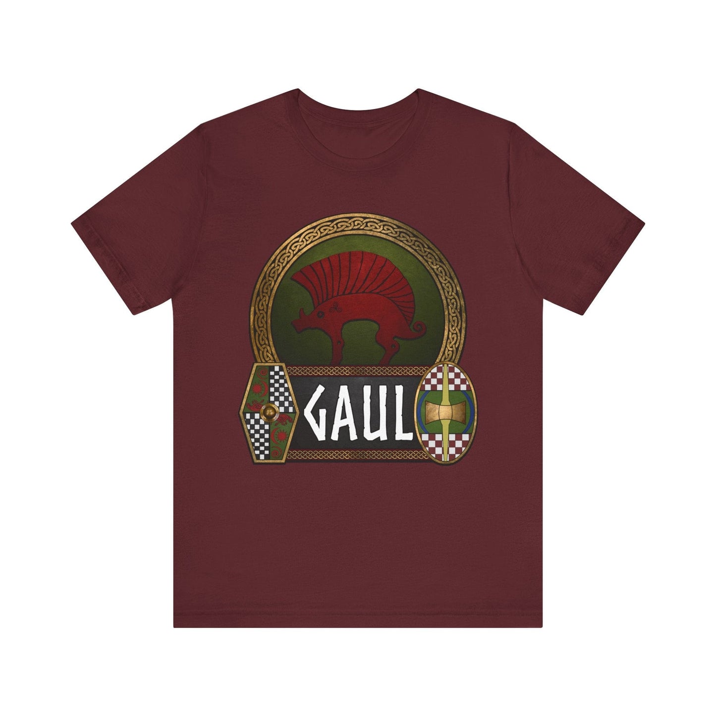 Maroon / S Gaul Ancient Gaelic Boar - Celtic Warrior Shields - Gaelic Heritage T-shirt