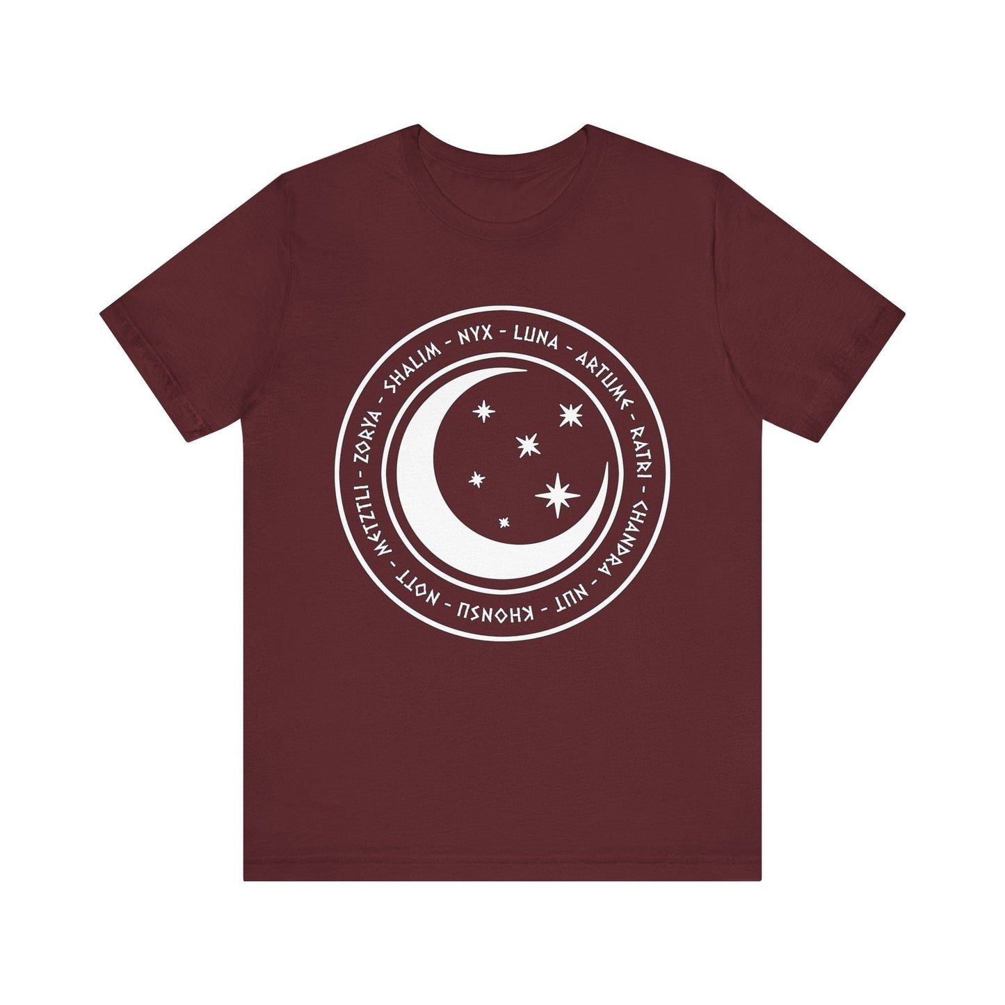 Maroon / S Gods and Goddesses of the Night, Stars and Moon - Ancient Mythology and Paganism T-shirt