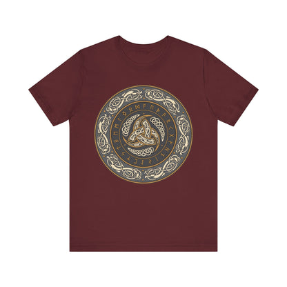 Maroon / S Horns of Odin Triskelion with Runes T-shirt