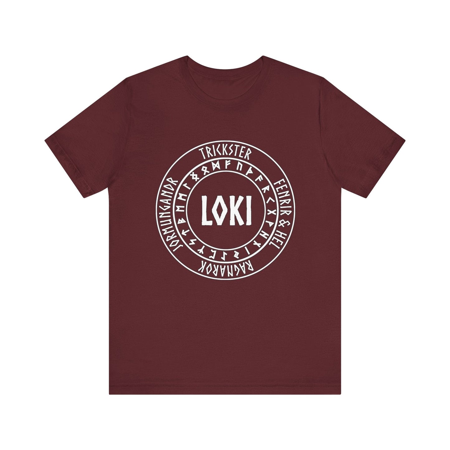 Maroon / S Loki Norse God with Futhark Runes T-shirt
