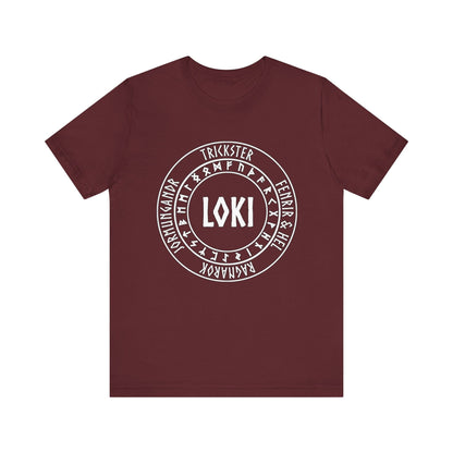 Maroon / S Loki Norse God with Futhark Runes T-shirt