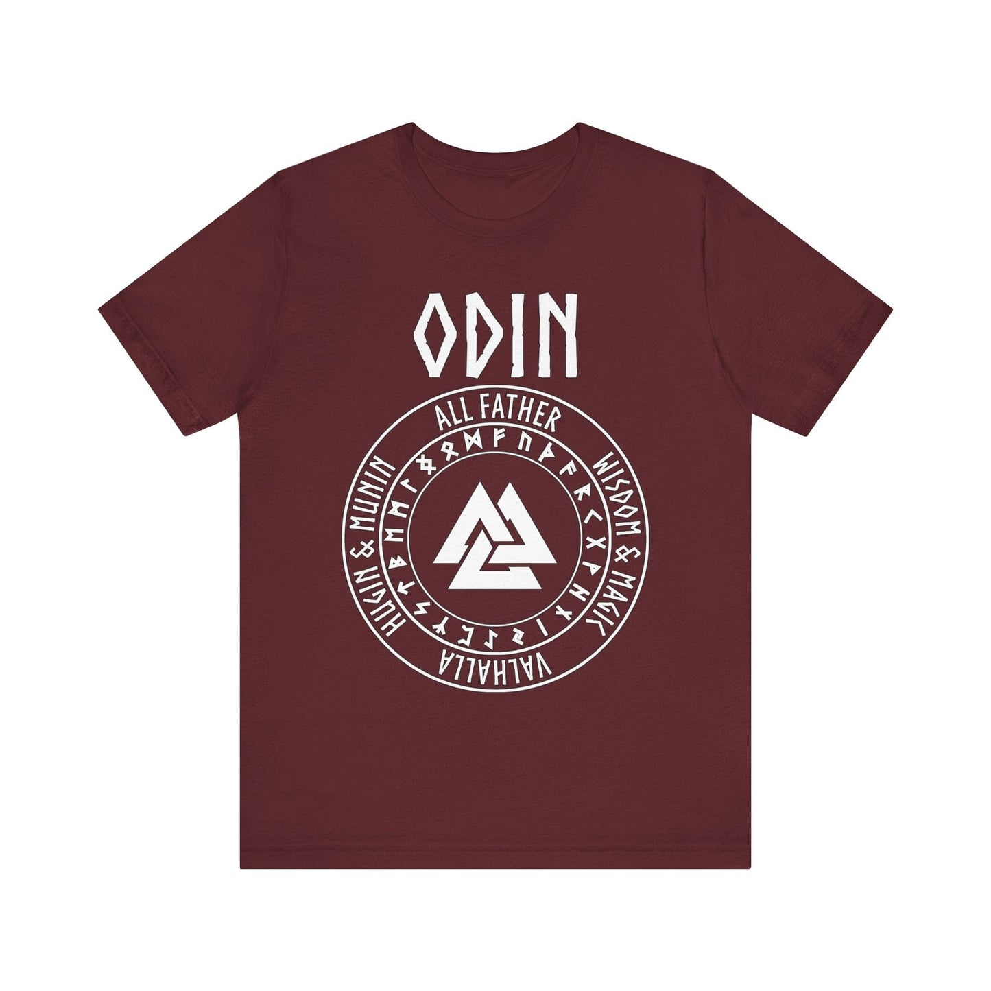 Maroon / S Odin Norse God with Futhark Runes T-shirt