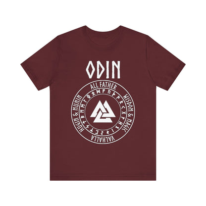 Maroon / S Odin Norse God with Futhark Runes T-shirt