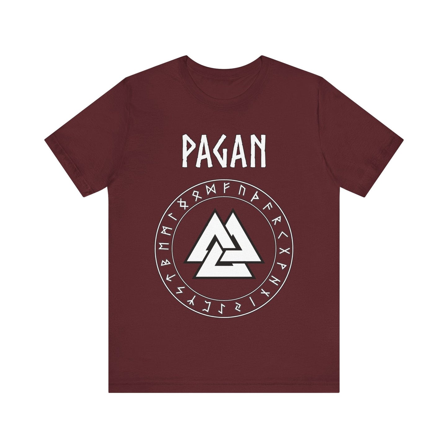Maroon / S Pagan Norse Paganism Valknut with Runes T-Shirt