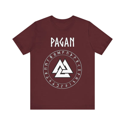 Maroon / S Pagan Norse Paganism Valknut with Runes T-Shirt