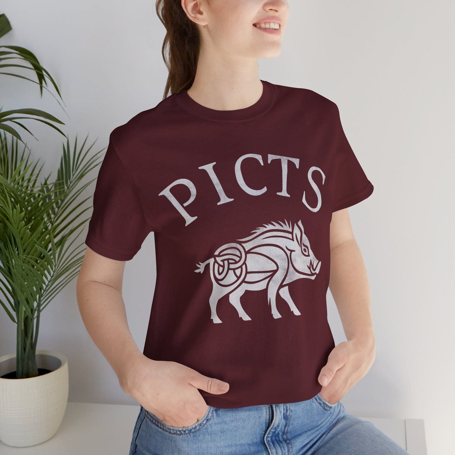 Maroon / S Picts Boar Symbol - Pictish Tribes of Scotland T-Shirt
