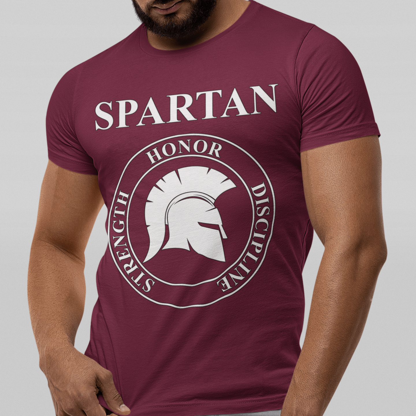 Maroon / S Spartan Warrior Virtues of Sparta Helmet T-shirt