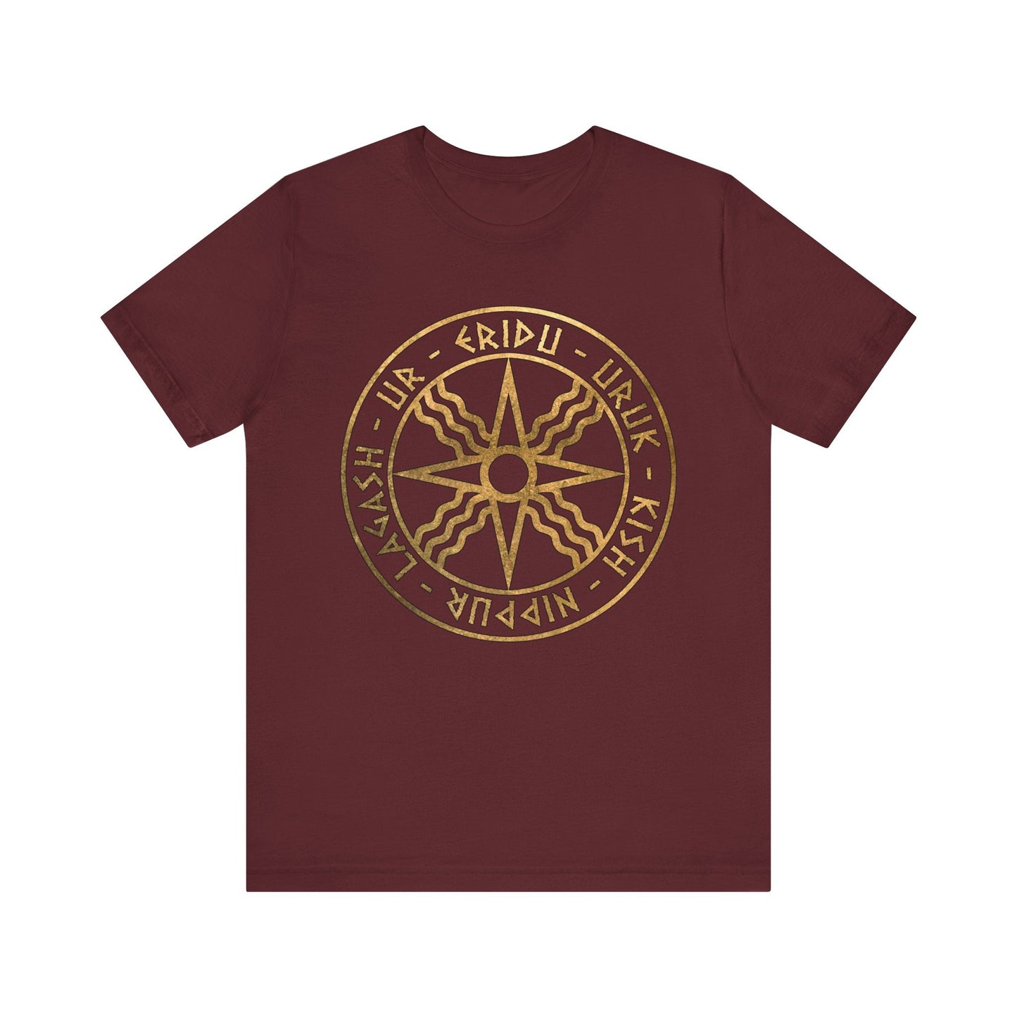 Maroon / S Sumer Ancient Mesopotamian Cities God Utu Symbol T-Shirt