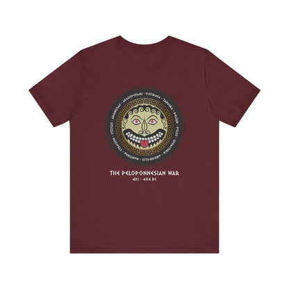 Maroon / S The Peloponnesian War Battles - Greek Gorgon Hoplite Shield T-Shirt