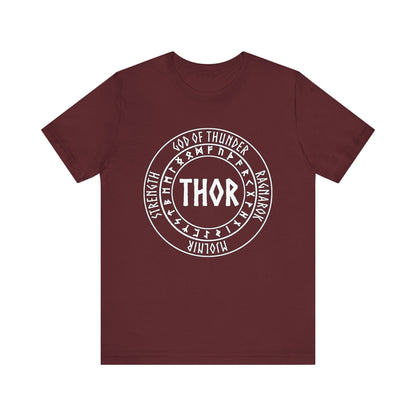 Maroon / S Thor Norse God with Futhark Runes T-shirt