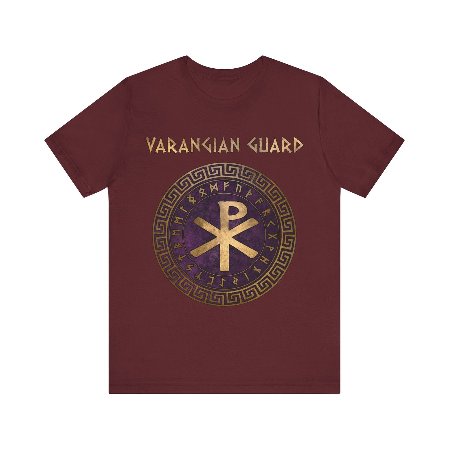 Maroon / S Varangian Guard Byzantine Empire Chi Rho with Runes T-Shirt