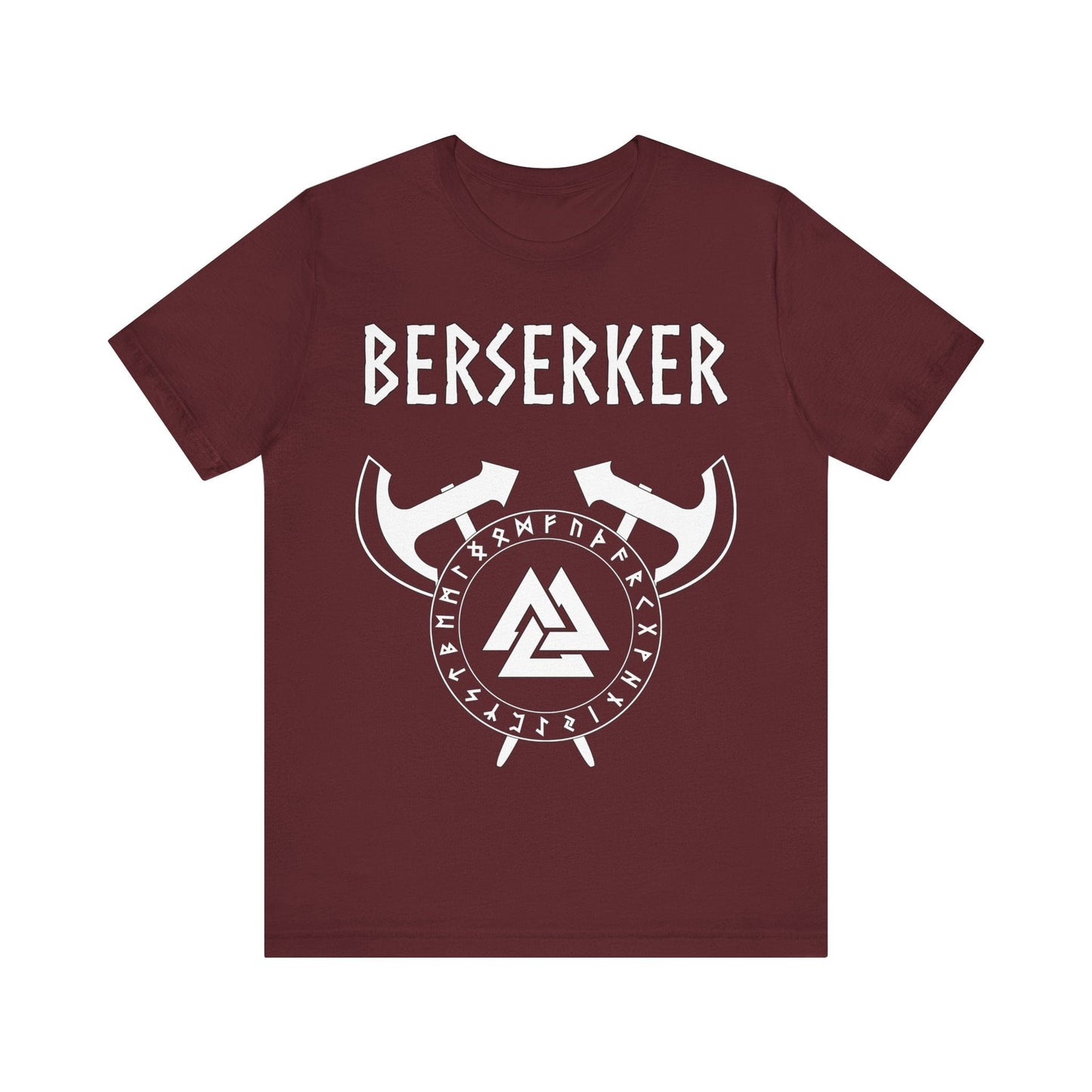 Maroon / S Viking Berserker - Axes with Norse Runes - Viking Valknut T-shirt