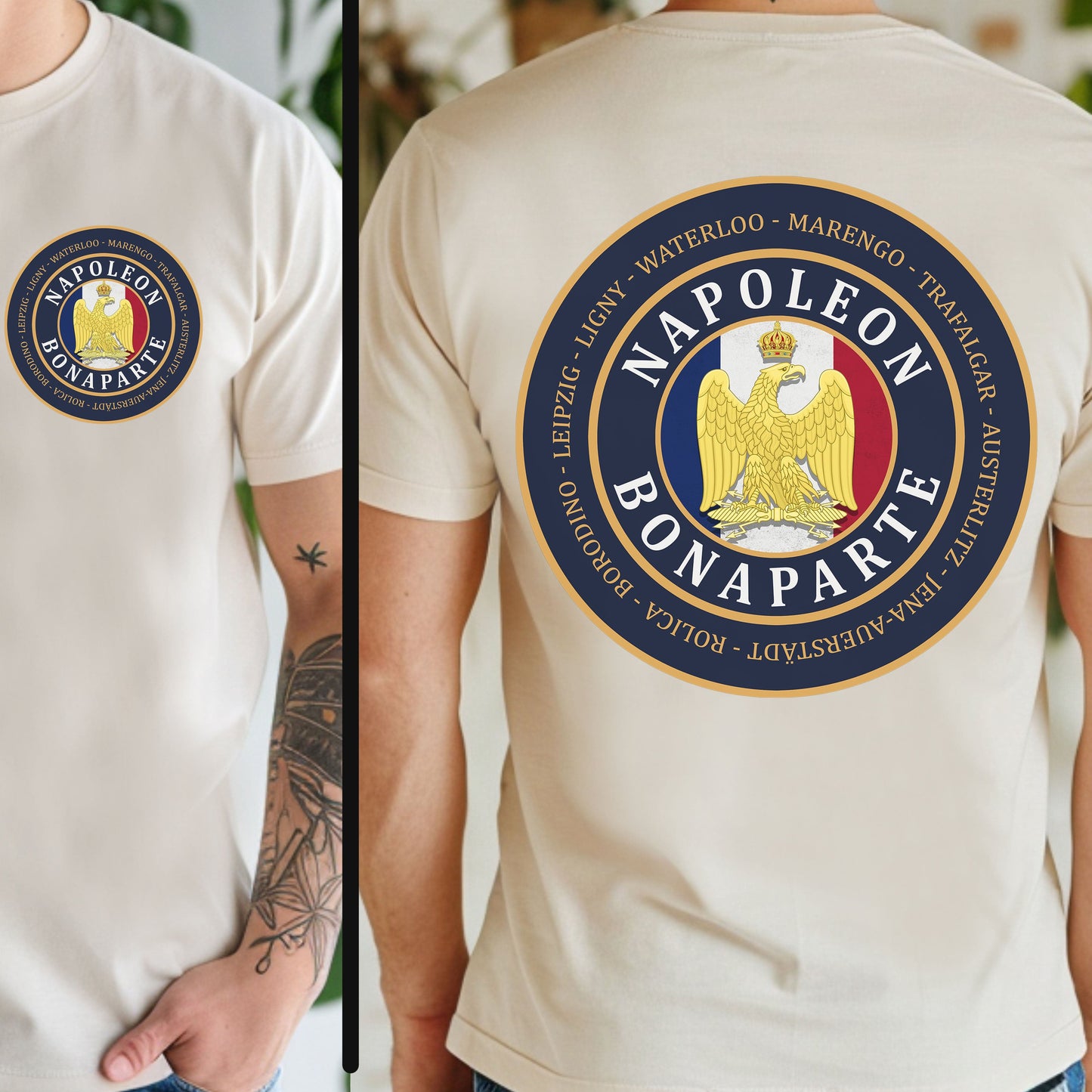 Natural / S Napoleon Bonaparte Napoleonic Wars Battles  - Double Sided T-Shirt